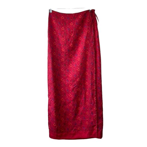 Express Lux Art-to-Wear Bright Pink 100% Silk Wrap Midi Skirt Women's 5/6 - Picture 1 of 7